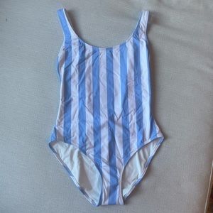 Solid and striped one piece bathing suit Large